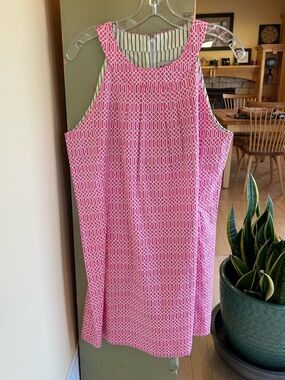 Dizzy Lizzie Sleeveless Dress Pink White Geometric Print Size Large